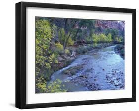 Virgin River and Couple on the Footbridge, Zion National Park, Utah, USA-null-Framed Photographic Print
