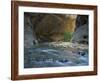 Virgin River Flows Beneath Overhanging Cliff in the Zion National Park in Utah, USA-null-Framed Photographic Print