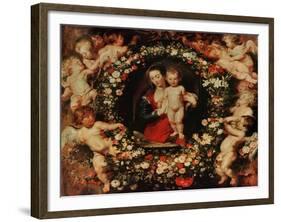 Virgin with a Garland of Flowers, circa 1618-20-Peter Paul Rubens-Framed Giclee Print