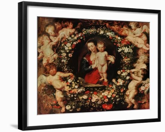 Virgin with a Garland of Flowers, circa 1618-20-Peter Paul Rubens-Framed Giclee Print