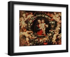 Virgin with a Garland of Flowers, circa 1618-20-Peter Paul Rubens-Framed Premium Giclee Print