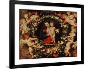 Virgin with a Garland of Flowers, circa 1618-20-Peter Paul Rubens-Framed Giclee Print