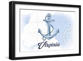 Virginia - Anchor - Blue - Coastal Icon-Lantern Press-Framed Art Print