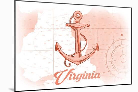 Virginia - Anchor - Coral - Coastal Icon-Lantern Press-Mounted Art Print