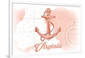 Virginia - Anchor - Coral - Coastal Icon-Lantern Press-Framed Art Print