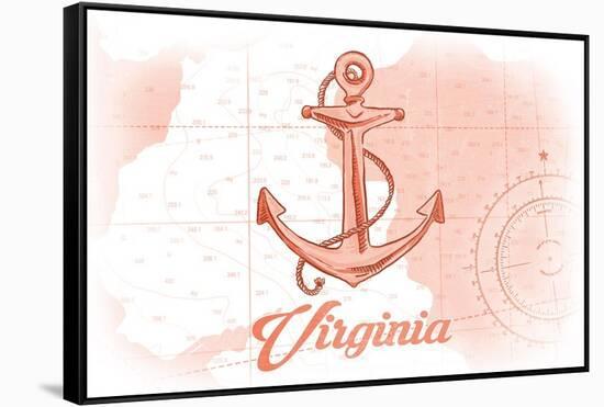 Virginia - Anchor - Coral - Coastal Icon-Lantern Press-Framed Stretched Canvas