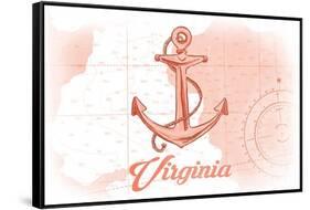 Virginia - Anchor - Coral - Coastal Icon-Lantern Press-Framed Stretched Canvas