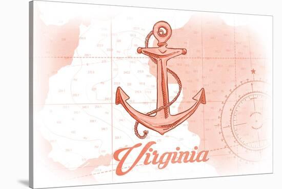 Virginia - Anchor - Coral - Coastal Icon-Lantern Press-Stretched Canvas