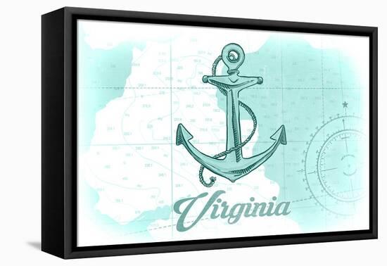 Virginia - Anchor - Teal - Coastal Icon-Lantern Press-Framed Stretched Canvas