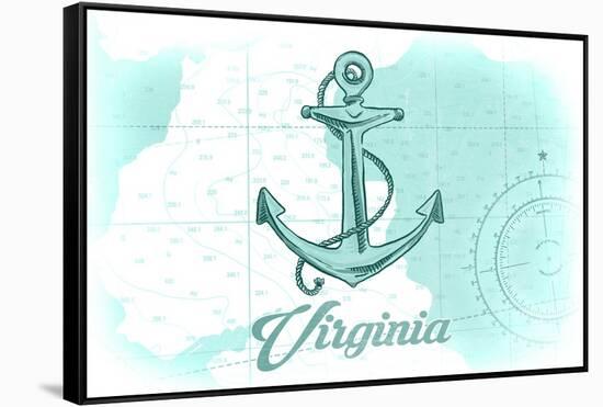 Virginia - Anchor - Teal - Coastal Icon-Lantern Press-Framed Stretched Canvas