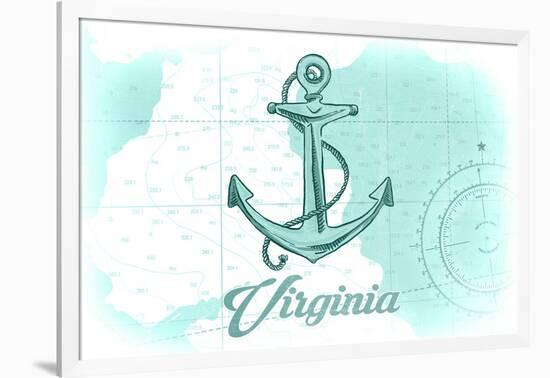 Virginia - Anchor - Teal - Coastal Icon-Lantern Press-Framed Art Print