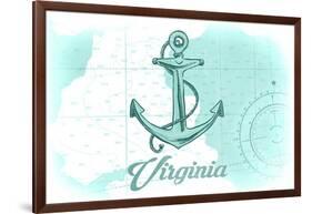 Virginia - Anchor - Teal - Coastal Icon-Lantern Press-Framed Art Print