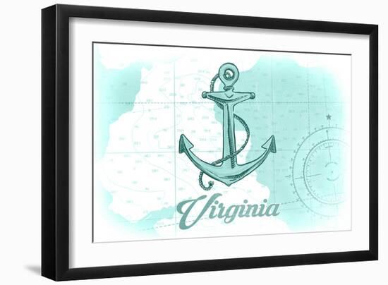 Virginia - Anchor - Teal - Coastal Icon-Lantern Press-Framed Art Print