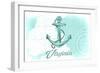 Virginia - Anchor - Teal - Coastal Icon-Lantern Press-Framed Art Print