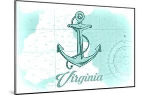 Virginia - Anchor - Teal - Coastal Icon-Lantern Press-Mounted Art Print