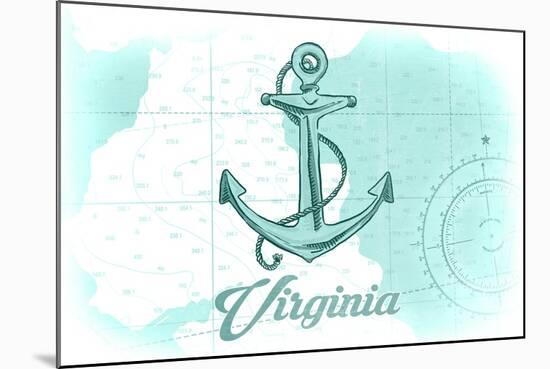 Virginia - Anchor - Teal - Coastal Icon-Lantern Press-Mounted Art Print