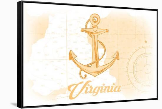 Virginia - Anchor - Yellow - Coastal Icon-Lantern Press-Framed Stretched Canvas
