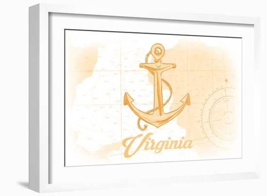 Virginia - Anchor - Yellow - Coastal Icon-Lantern Press-Framed Art Print