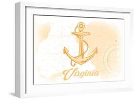 Virginia - Anchor - Yellow - Coastal Icon-Lantern Press-Framed Art Print