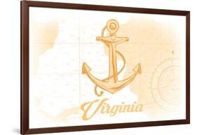 Virginia - Anchor - Yellow - Coastal Icon-Lantern Press-Framed Art Print