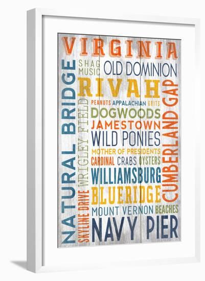 Virginia - Barnwood Typography-Lantern Press-Framed Art Print