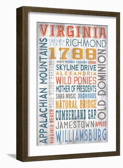 Virginia - Barnwood Typography-Lantern Press-Framed Art Print