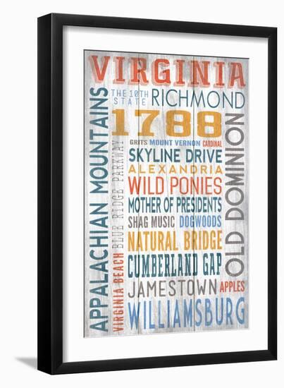 Virginia - Barnwood Typography-Lantern Press-Framed Art Print