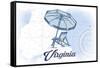 Virginia - Beach Chair and Umbrella - Blue - Coastal Icon-Lantern Press-Framed Stretched Canvas