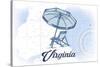 Virginia - Beach Chair and Umbrella - Blue - Coastal Icon-Lantern Press-Stretched Canvas