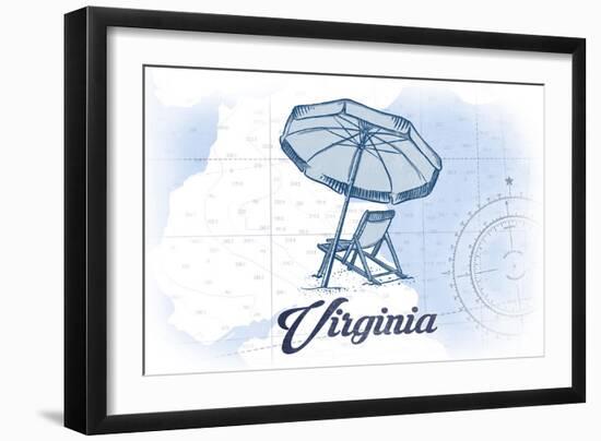 Virginia - Beach Chair and Umbrella - Blue - Coastal Icon-Lantern Press-Framed Art Print