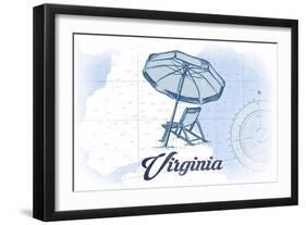Virginia - Beach Chair and Umbrella - Blue - Coastal Icon-Lantern Press-Framed Art Print