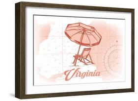 Virginia - Beach Chair and Umbrella - Coral - Coastal Icon-Lantern Press-Framed Art Print