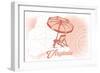 Virginia - Beach Chair and Umbrella - Coral - Coastal Icon-Lantern Press-Framed Art Print