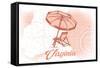 Virginia - Beach Chair and Umbrella - Coral - Coastal Icon-Lantern Press-Framed Stretched Canvas