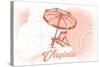 Virginia - Beach Chair and Umbrella - Coral - Coastal Icon-Lantern Press-Stretched Canvas