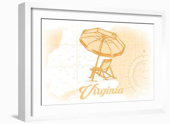 Virginia - Beach Chair and Umbrella - Yellow - Coastal Icon-Lantern Press-Framed Art Print