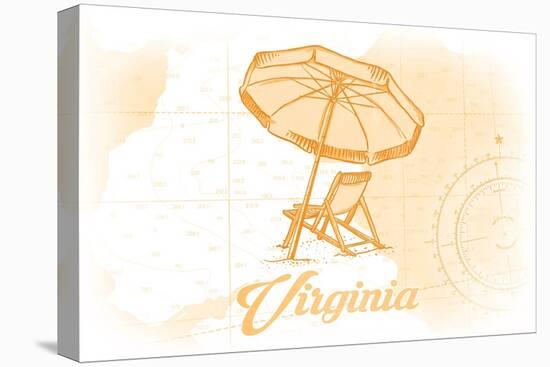 Virginia - Beach Chair and Umbrella - Yellow - Coastal Icon-Lantern Press-Stretched Canvas