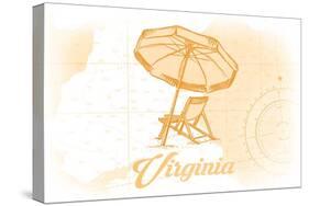 Virginia - Beach Chair and Umbrella - Yellow - Coastal Icon-Lantern Press-Stretched Canvas