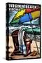 Virginia Beach, Virginia - Beach Chair - Scratchboard-Lantern Press-Stretched Canvas