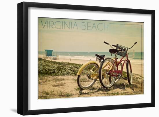 Virginia Beach, Virginia - Bicycles and Beach Scene-Lantern Press-Framed Art Print