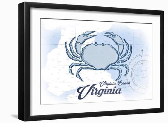 Virginia Beach, Virginia - Crab - Blue - Coastal Icon-Lantern Press-Framed Art Print