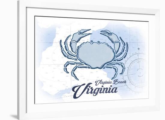 Virginia Beach, Virginia - Crab - Blue - Coastal Icon-Lantern Press-Framed Art Print