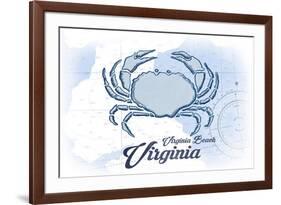 Virginia Beach, Virginia - Crab - Blue - Coastal Icon-Lantern Press-Framed Art Print