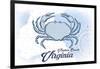 Virginia Beach, Virginia - Crab - Blue - Coastal Icon-Lantern Press-Framed Premium Giclee Print
