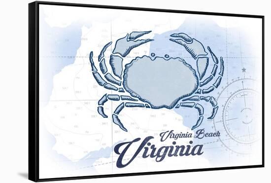 Virginia Beach, Virginia - Crab - Blue - Coastal Icon-Lantern Press-Framed Stretched Canvas