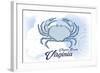 Virginia Beach, Virginia - Crab - Blue - Coastal Icon-Lantern Press-Framed Art Print