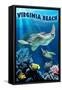 Virginia Beach, Virginia - Sea Turtle Swimming-Lantern Press-Framed Stretched Canvas