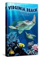 Virginia Beach, Virginia - Sea Turtle Swimming-Lantern Press-Stretched Canvas