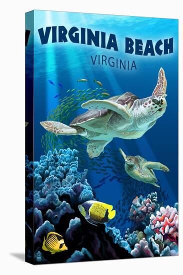 Virginia Beach, Virginia - Sea Turtle Swimming-Lantern Press-Stretched Canvas