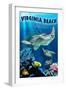 Virginia Beach, Virginia - Sea Turtle Swimming-Lantern Press-Framed Art Print